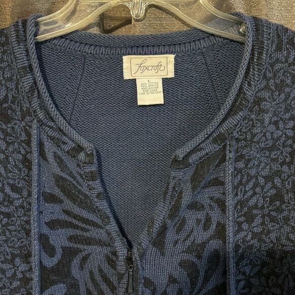Foxcroft Zipper Cardigan Sweater Blue Floral Bell Sleeve Womens Size Large - Picture 3 of 7